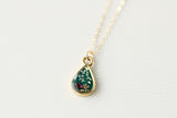 Gold and Dark Green Mini Teardrop Necklace with flowers