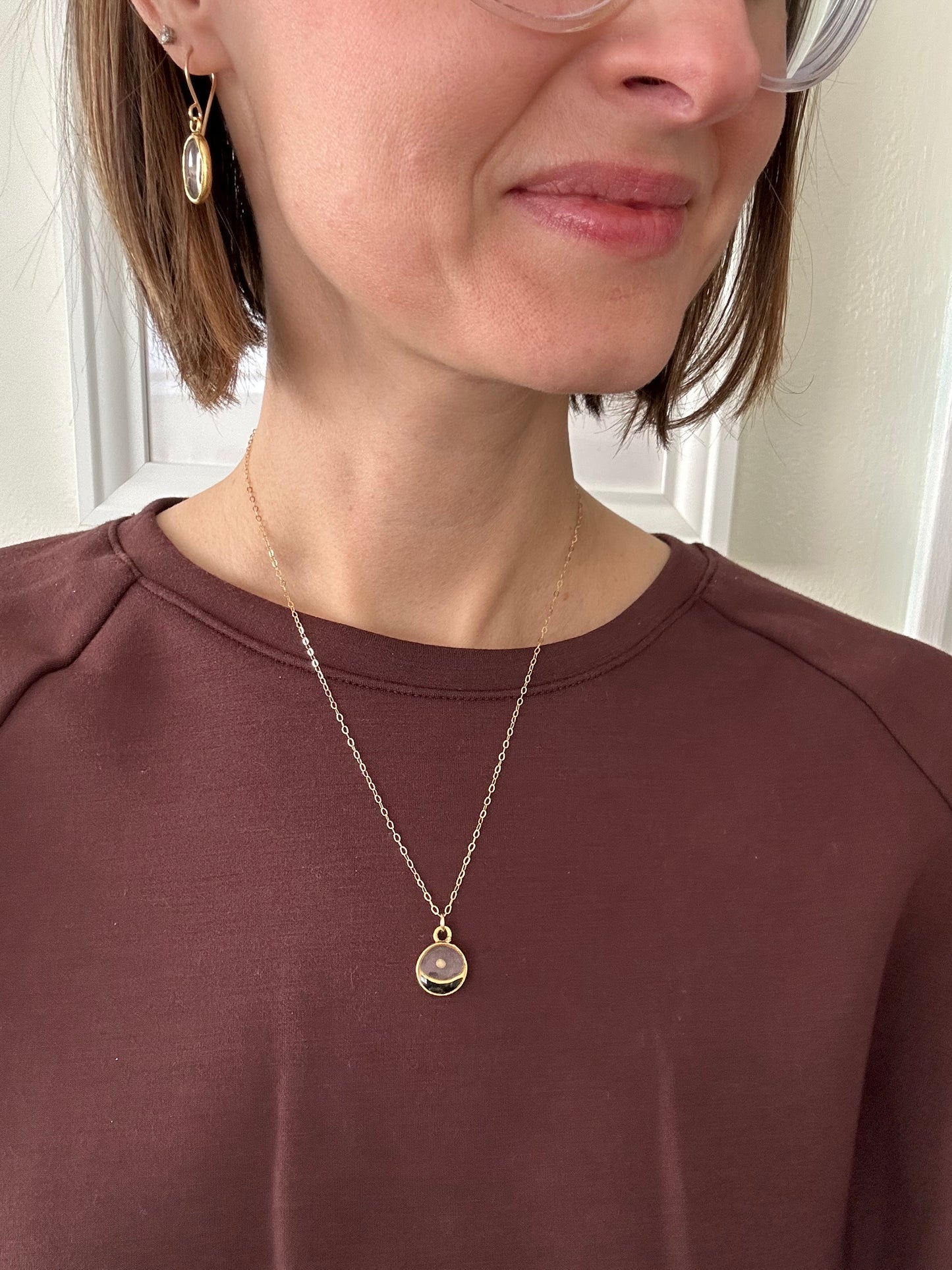 Black and Gold Mini Split Circle Mustard Seed Necklace - Handmade Resin Jewelry - Christian jewelry