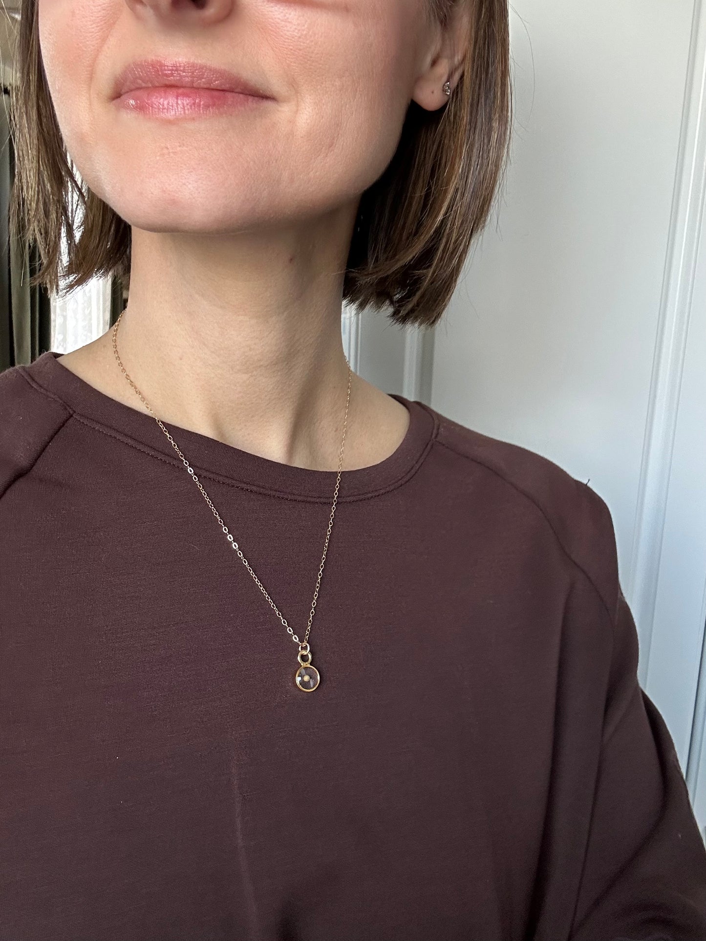 Tiny Circle Mustard Seed Necklace in Silver or Gold - Handmade Resin Necklace - Christian Jewelry