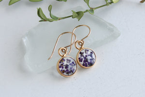 Purple Allysum Gold Circle Earrings