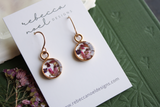 Pink Mixed Flowers Gold Mini Circle Earrings