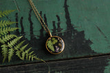Gold Circle Necklace Black with Plants