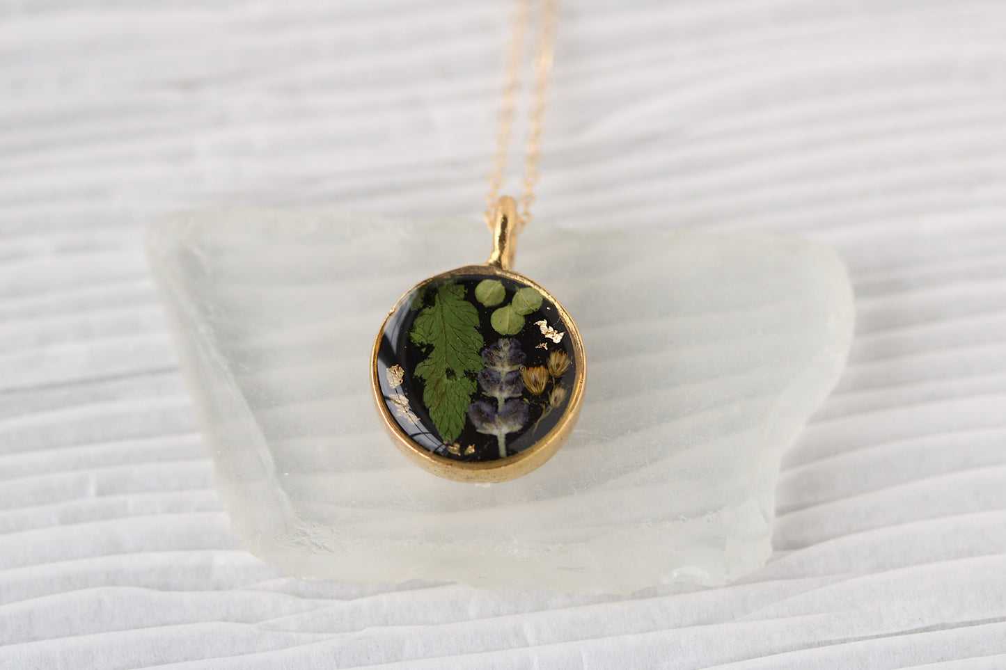 gold custom resin necklace flower preservation 