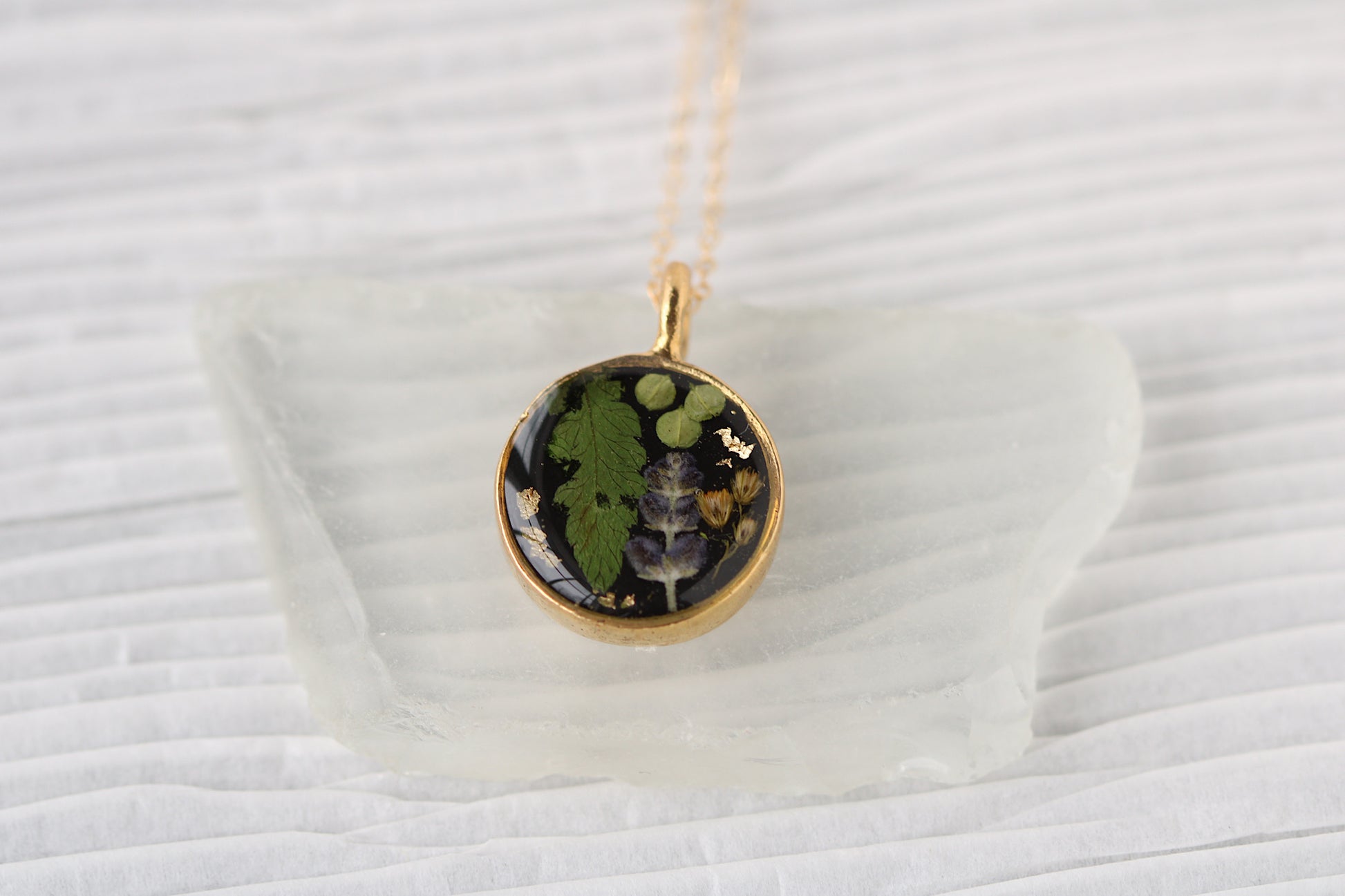 gold custom resin necklace flower preservation 