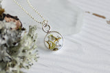 Moss and Lichen Mini Circle Necklace in Silver