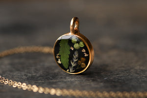 Gold Circle Necklace Black with Plants
