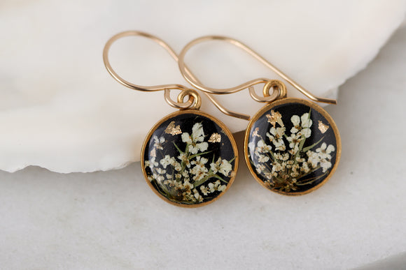 Black and Gold Flower Circle Earrings