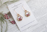 Gold Small Hexagon Earrings with Dried Heather