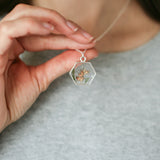 Sparkly Flowers in Resin Hexagon Necklace in Silver