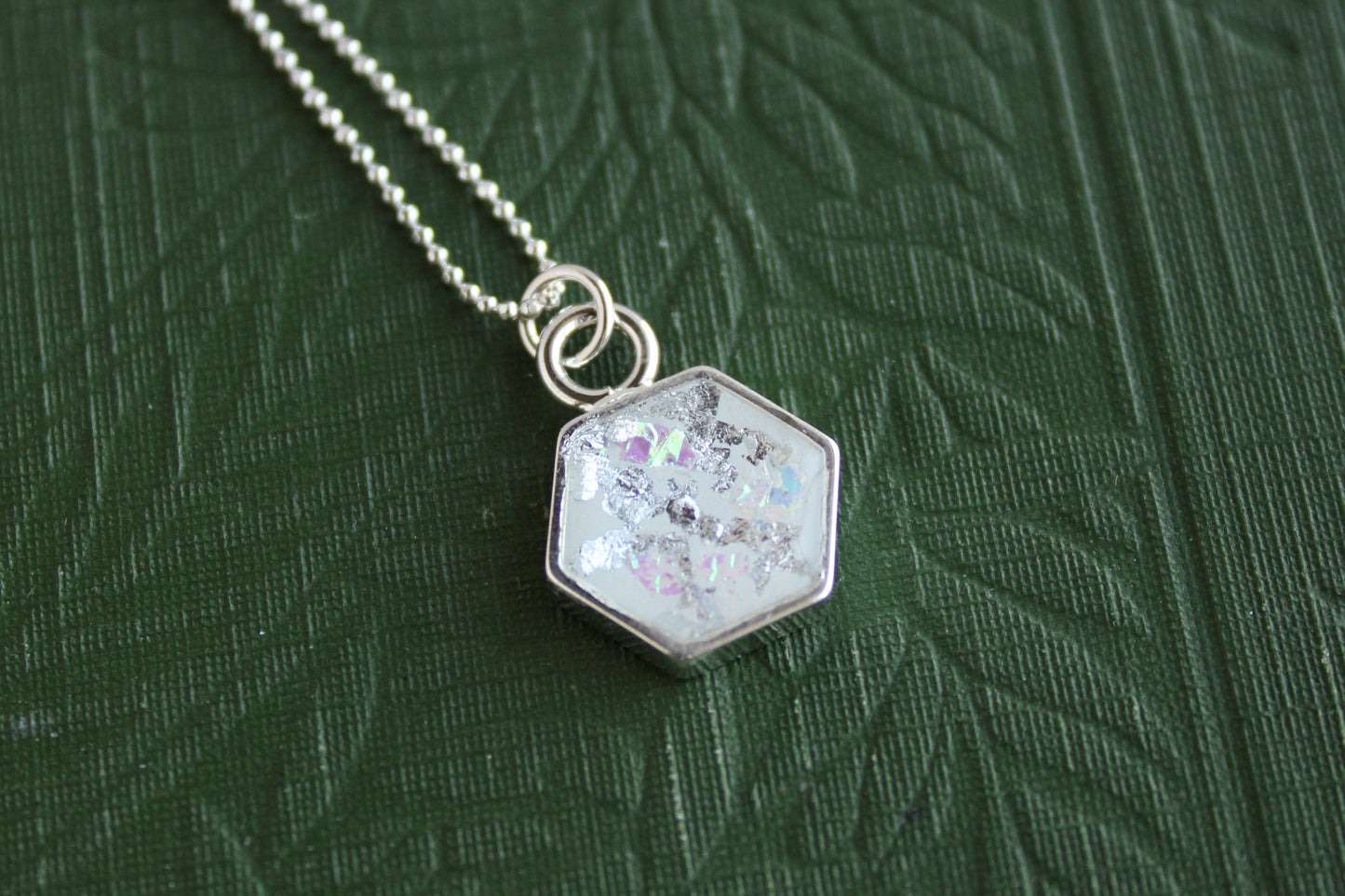 Silver and White Mini Hexagon Necklace