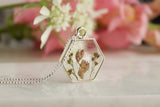 Sparkly Flowers in Resin Hexagon Necklace in Silver