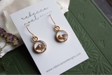 Purple Yarrow Flower Earrings in Gold