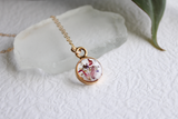 Pink Flower Mix Gold Mini Circle Necklace