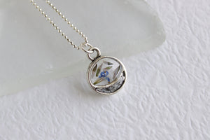 Silver Mini Split Circle Necklace with Flowers