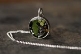 Silver Circle Necklace Black with Plants