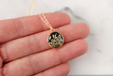 Small Gold and Black Flower Circle Necklace