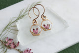 Gold Small Hexagon Earrings with Dried Heather