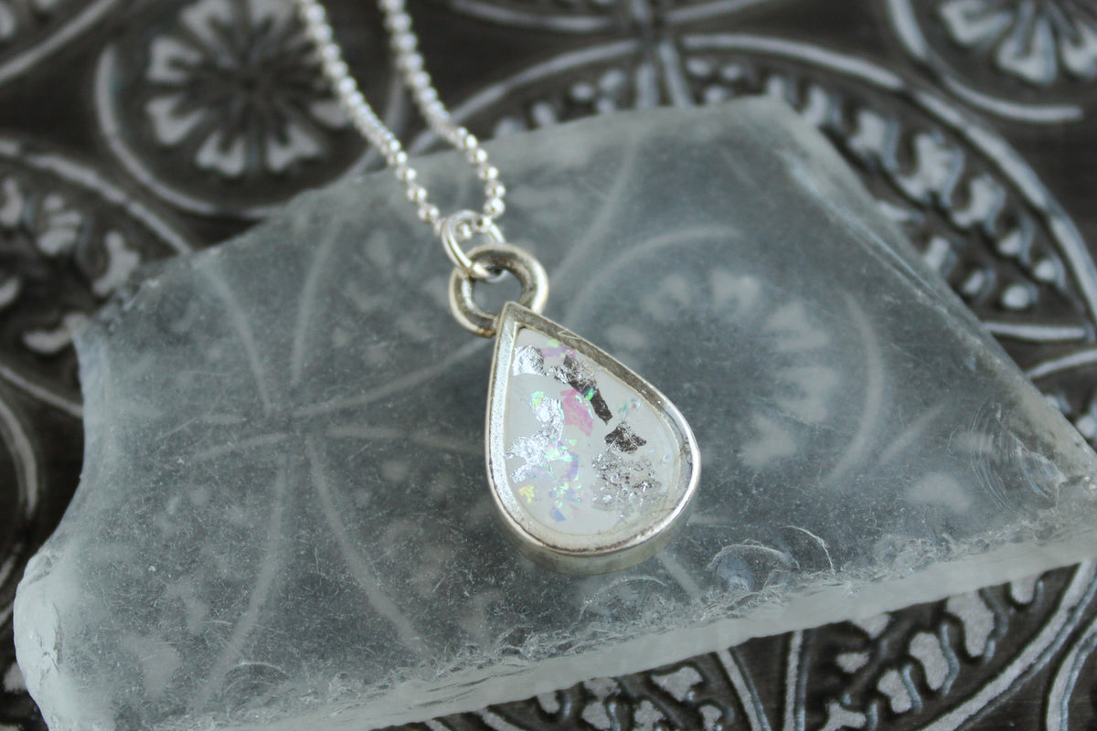 Silver and White Mini Teardrop Necklace