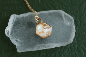 Gold and White Mini Hexagon Necklace