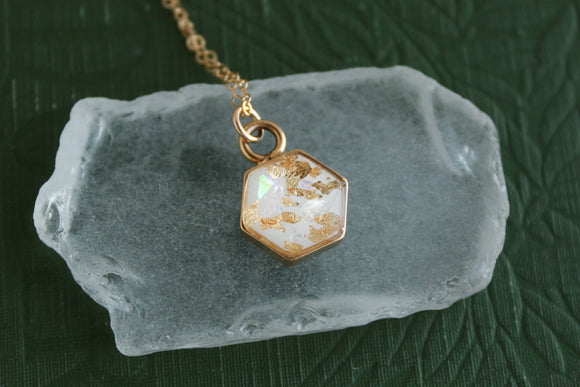 Gold and White Mini Hexagon Necklace