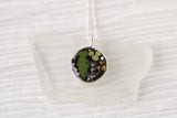 Silver Circle Necklace Black with Plants