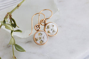 Mini Gold Circle Earrings with White Flowers