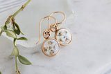Mini Gold Circle Earrings with White Flowers