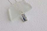 Silver Mini Rectangle Necklace with Blue Flowers
