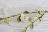 Mini Silver Circle with White Flowers Necklace
