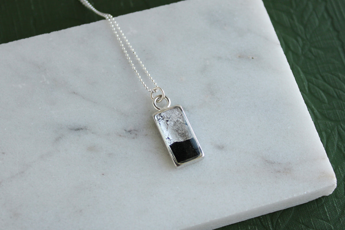 Black and Silver Mini Rectangle Necklace