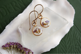 Purple Yarrow Flower Earrings in Gold