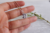 Tiny Purple Flowers Mini Circle Necklace in Silver