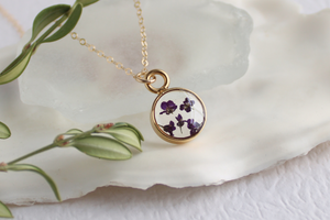 Mini Gold Circle with Purple Alyssum Necklace