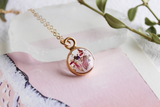 Pink Flower Mix Gold Mini Circle Necklace