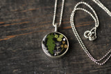 Silver Circle Necklace Black with Plants
