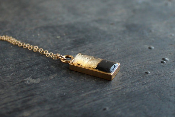 Gold and Black Mini Rectangle Necklace