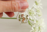 Sparkly Flowers in Resin Hexagon Necklace in Silver