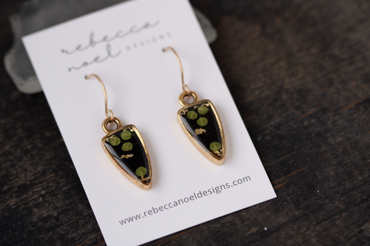 Gold and Black Arrowhead Seed Pod Earrings