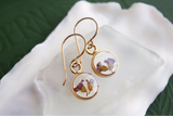 Purple Yarrow Flower Earrings in Gold