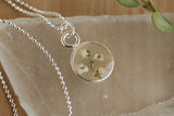 Mini Silver Circle with White Flowers Necklace