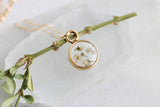 Mini Gold Circle with White Flowers Necklace