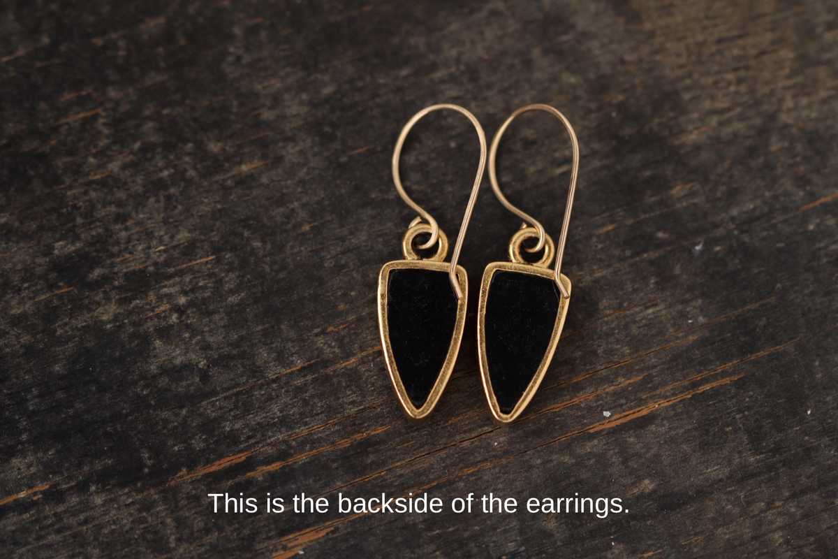 Gold and Black Arrowhead Seed Pod Earrings