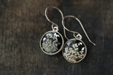 Black and Silver Flower Circle Earrings