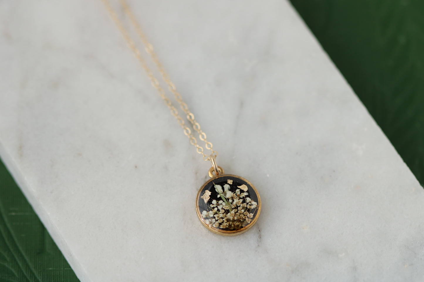 gold custom resin necklace flower preservation 