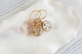 Mini Gold Circle Earrings with White Flowers