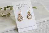Mini Gold Circle Earrings with White Flowers