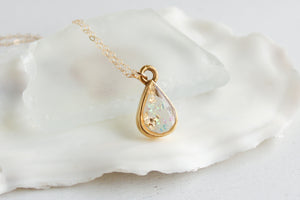 Small Gold Opalescent Teardrop Necklace