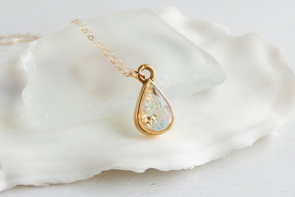 Small Gold Opalescent Teardrop Necklace