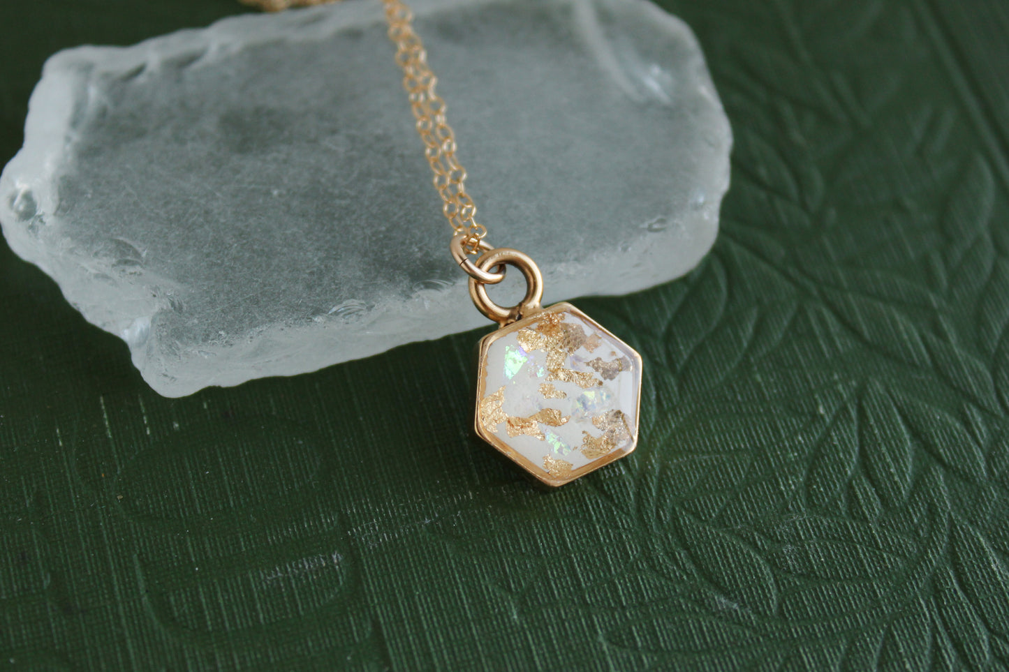 Gold and White Mini Hexagon Necklace