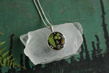 Silver Circle Necklace Black with Plants